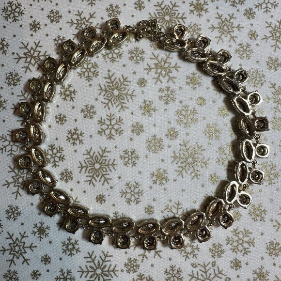 VTG Necklace Clear Crystal Glass Rhinestones Faceted Marquise Round Adjustable - Picture 3 of 6